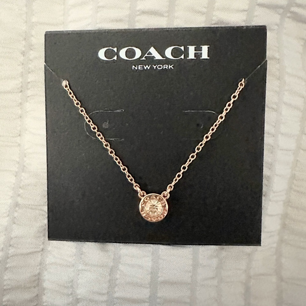 Coach brass and crystal necklace. 16 inch chain - Picture 2 of 5